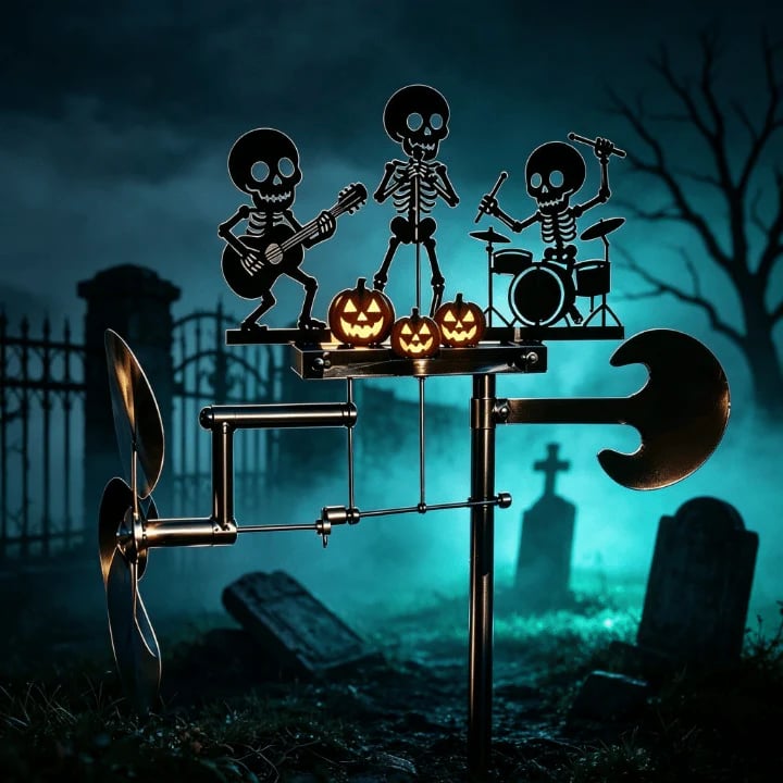 🎃 Halloween Early Bird Sale | 49% OFF💀🎃Halloween Skeleton Metal Drummer Kinetic Wind Spinner