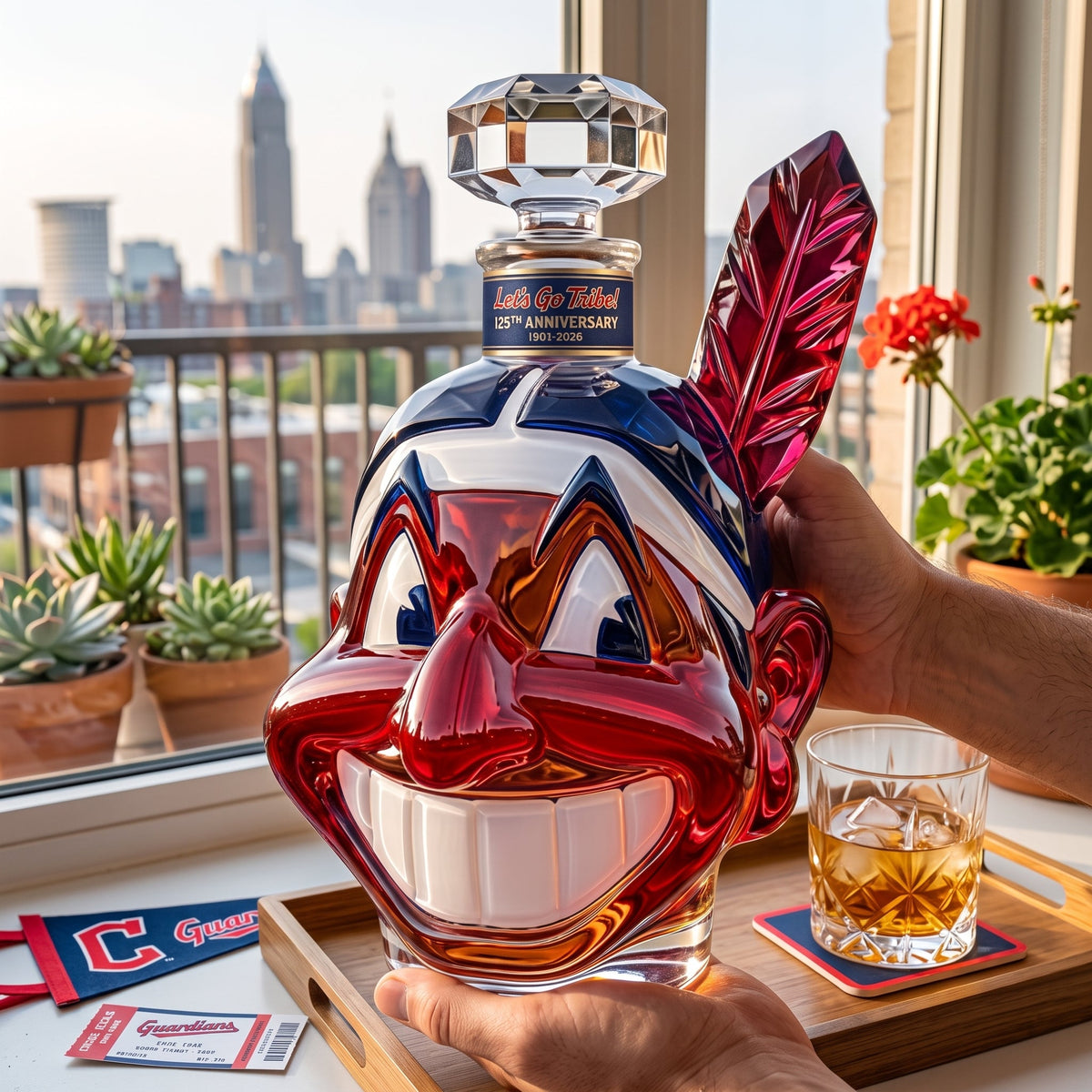 🏆 125th Anniversary Chief Wahoo Collectible Bottle – “Let’s Go Tribe!” Limited Edition Sports Memorabilia