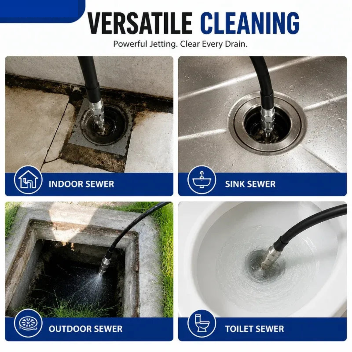 Bico de Limpeza de Esgoto em Aço Inoxidável – Acessório de Limpeza de Drenos com Conexão Rápida de 1/4" para Lavadoras de Alta Pressão