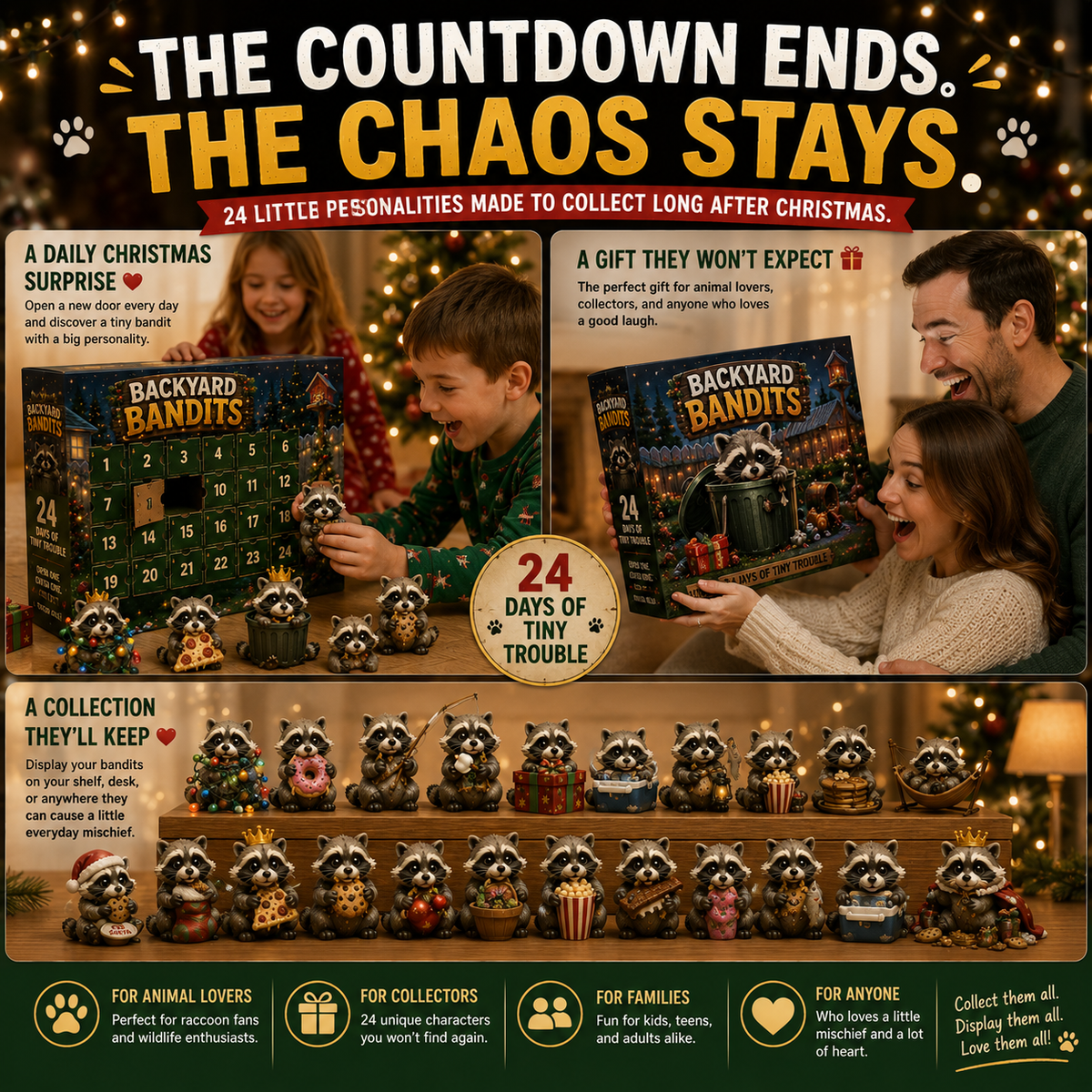 🔥Último dia com 50% de DESCONTO🦝 Calendário do Advento Backyard Bandits – 24 dias de pequenas travessuras