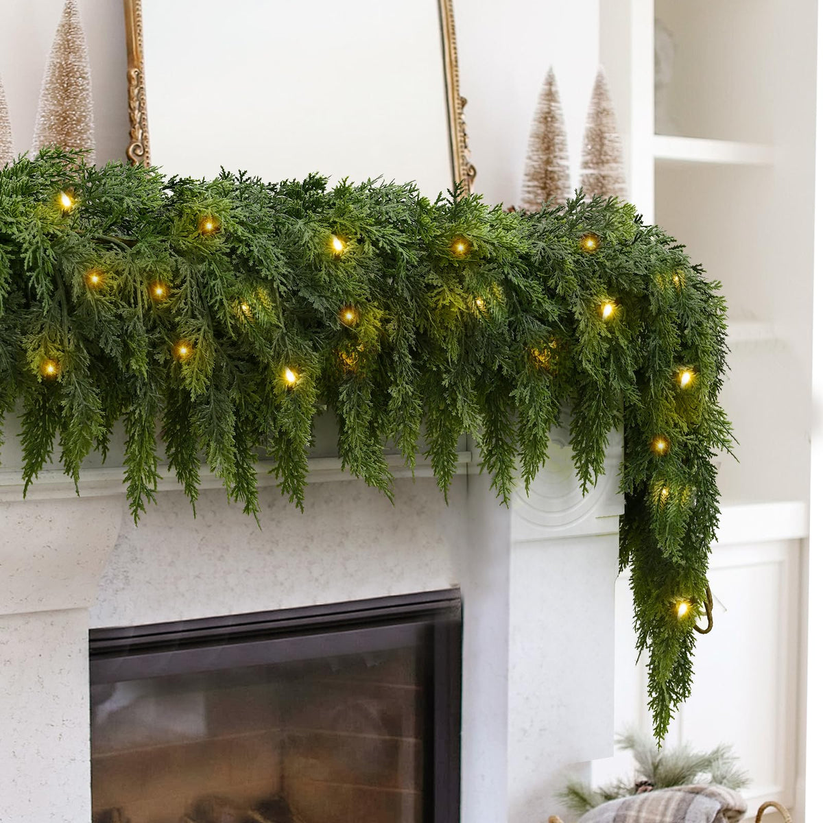 🎄✨ Pre-Lit Christmas Cedar Garland – Festive Holiday Greenery with Built-In Lights