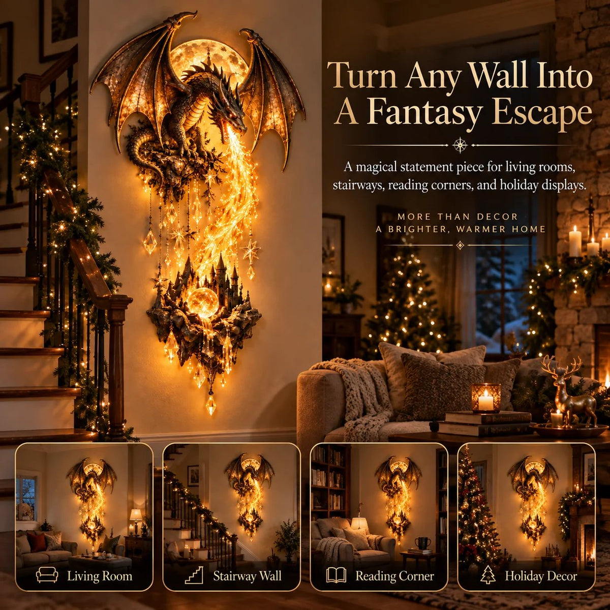 ๐ฅ50% Off โ ๐ Dragonfire Moonlight Wall Lamp | Enchanted Fantasy Castle Decor ๐
