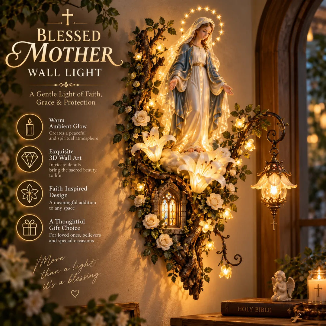 🙏✨ Blessed Mother 3D Lighted Wall Art – Warm Glowing Virgin Mary Religious Décor