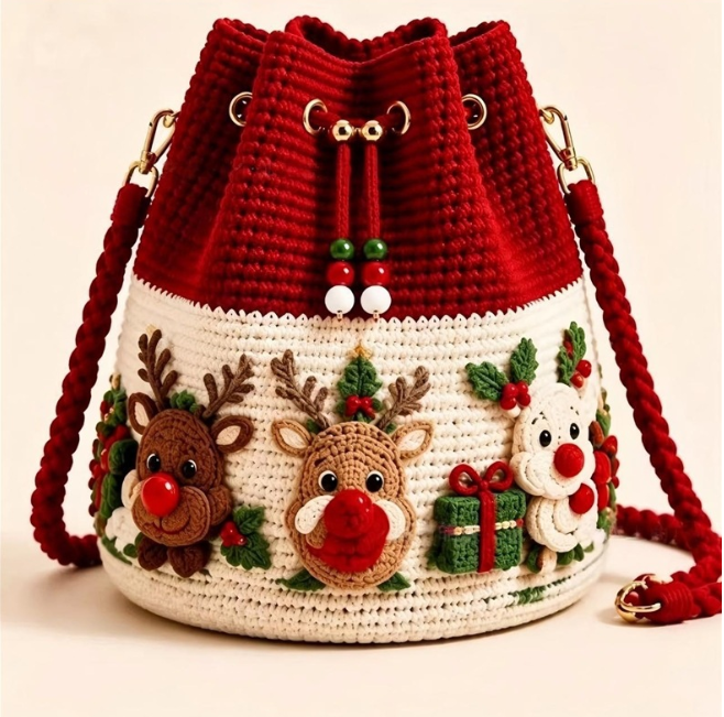 π 50% OFF Christmas Crochet Bucket Bag β¨ Festive Crossbody Holiday Purse