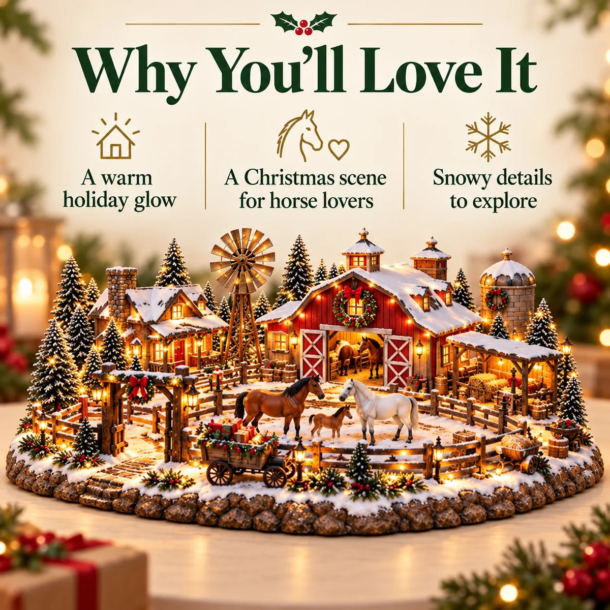 🐴🎄 Lighted Christmas Horse Stable Village – Magical Equestrian Holiday Décor