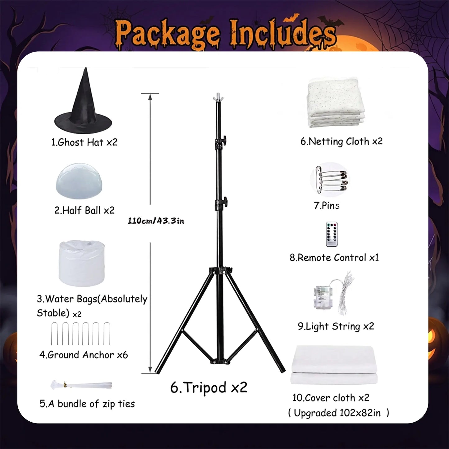 2Packs Halloween Decorations Outdoor, Halloweens Party Decoration Indoor, Spooky Ghost With Remote Control String Lights, Halloween-Ghost Lights For Porches Yards Gardens Lawn
