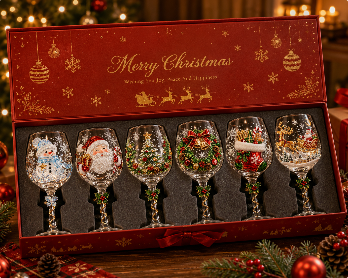 πβ¨ Christmas 3D Wine Glass Gift Set β Elegant Holiday Drinking Glasses in Gift Box