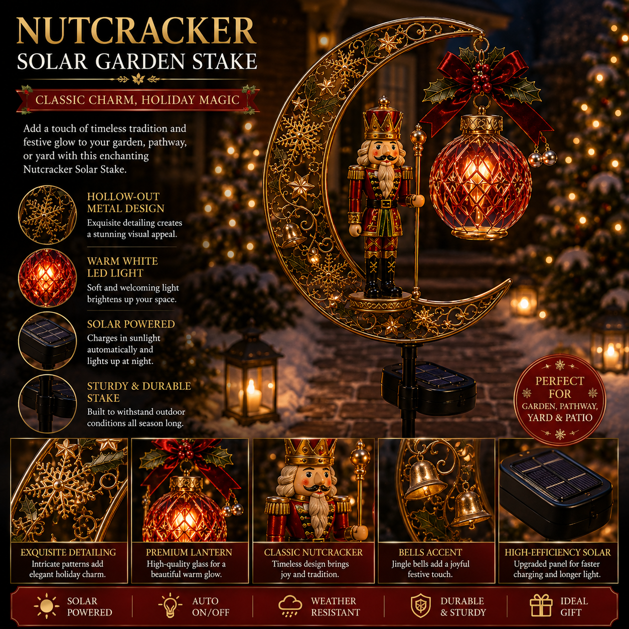 🌙✨ Christmas Crescent Moon Solar Garden Light – Create a Magical Holiday Glow 🎄