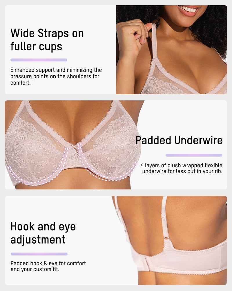 š„Buy 2 Get 1 Freeš„Full Coverage Lace Minimizer Bra - Petal