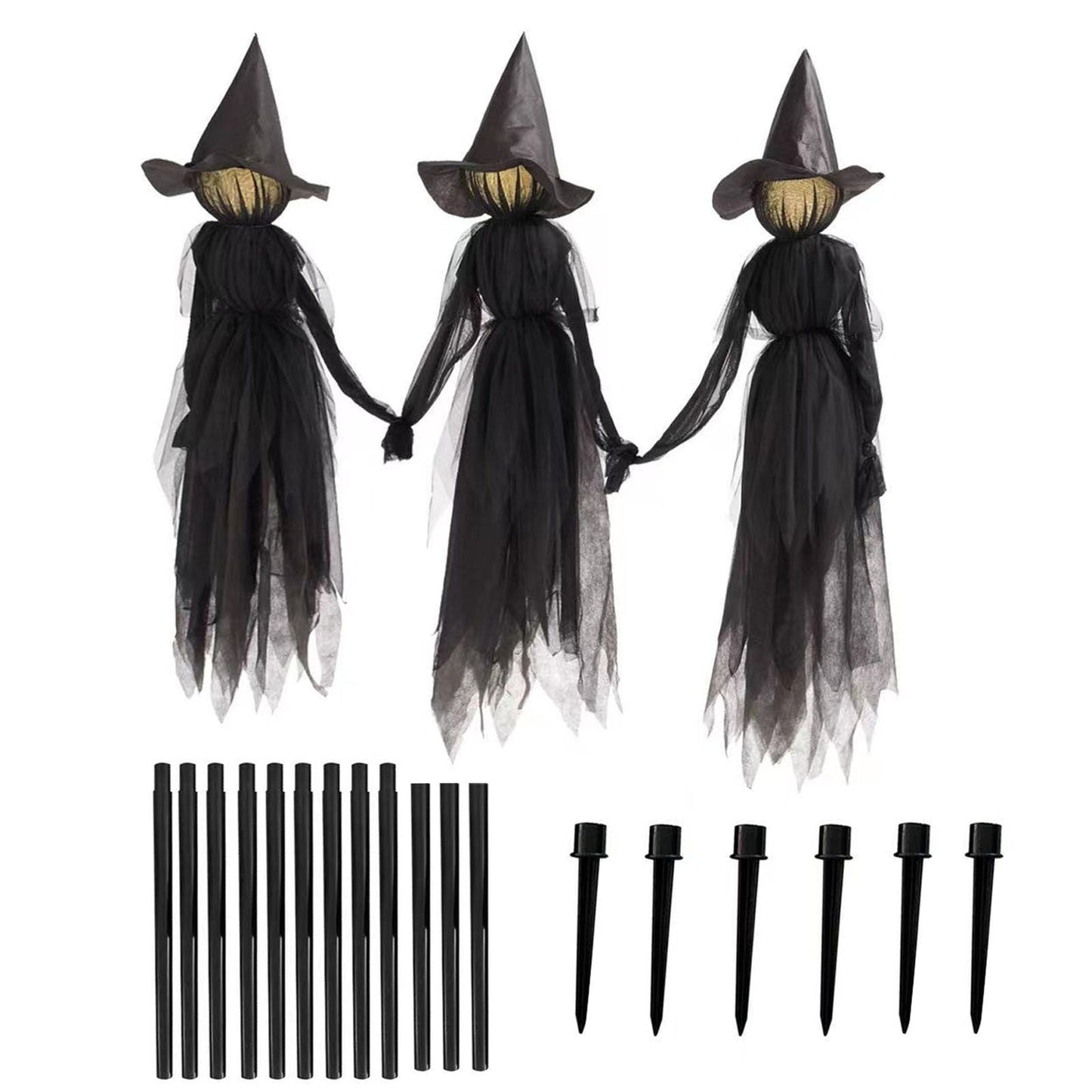 š§ 3-Pack Sound-Activated Light-Up Witches ā Spooky Sounds & Holding Hands Halloween Yard Decor š