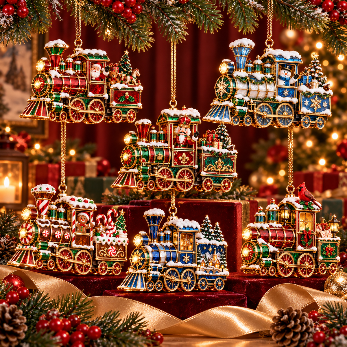 Christmas Magic Express – 6-Piece Vintage Christmas Train Ornament Collection | Santa, Snowman, Nutcracker & More
