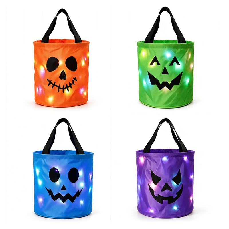 🎃Halloween LED Candy Bucket Bags – 4 Pack Pumpkin Trick or Treat Bags