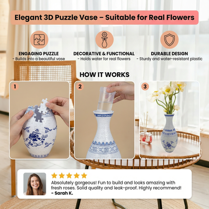 3D Flower Vase Puzzle with Curved Interlocking Pieces