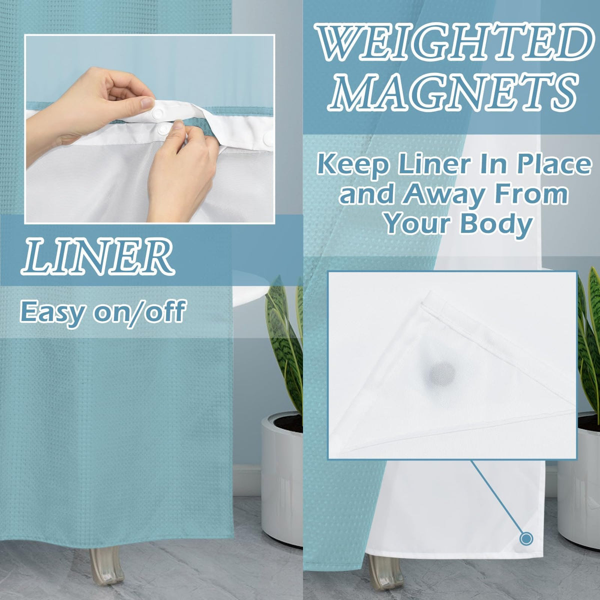No Hook Shower Curtain with Snap in Liner