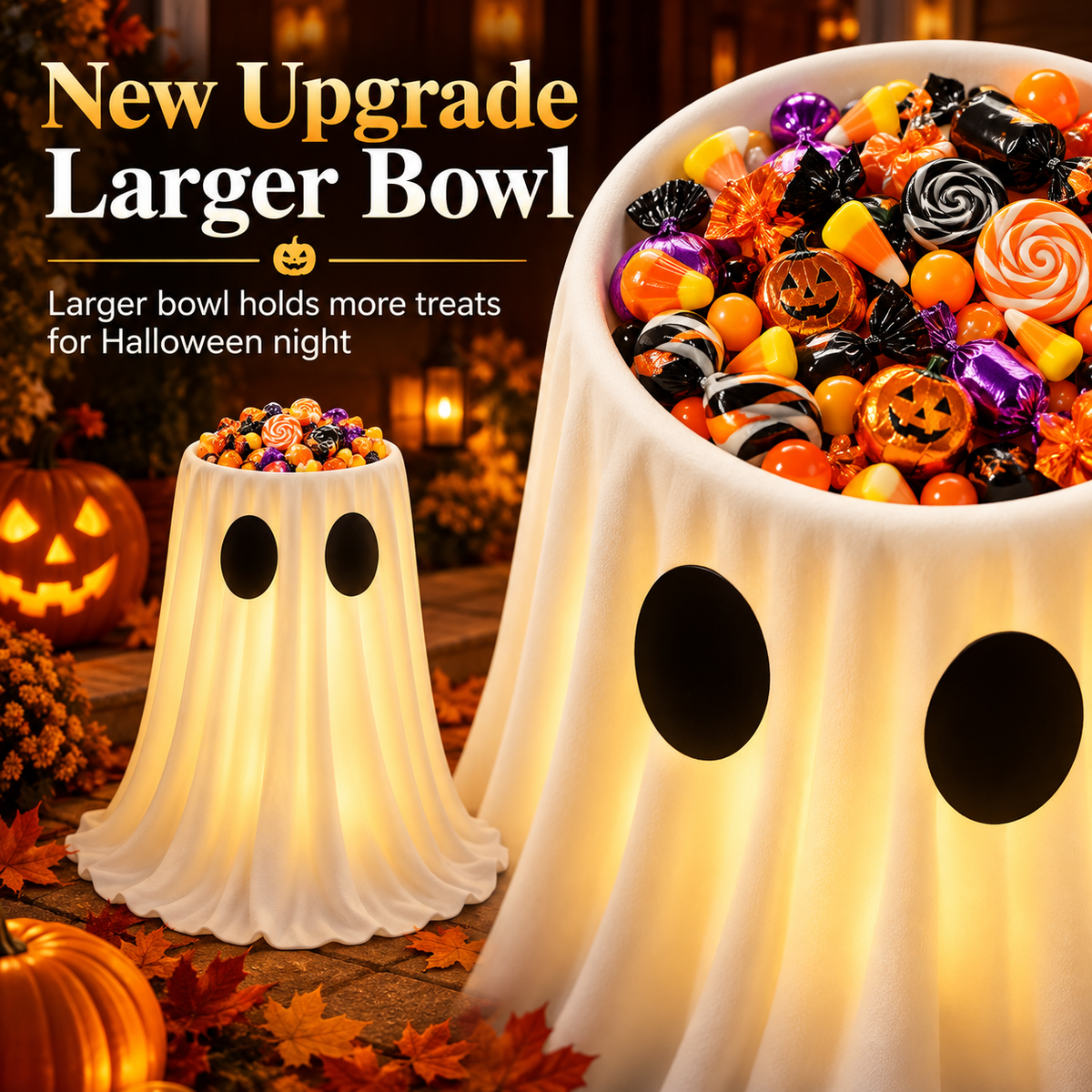 👻 Adjustable Light-Up Ghost Candy Bowl – 8-Mode Halloween Treat Holder with Remote & Timer