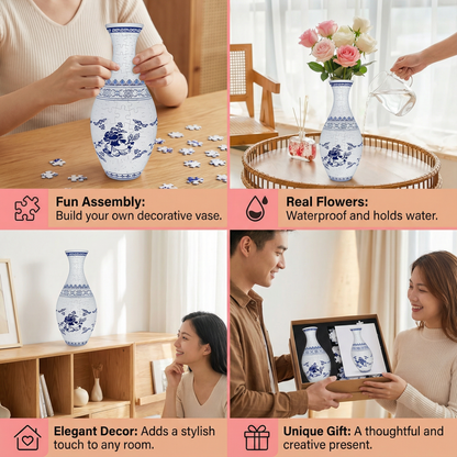 3D Flower Vase Puzzle with Curved Interlocking Pieces