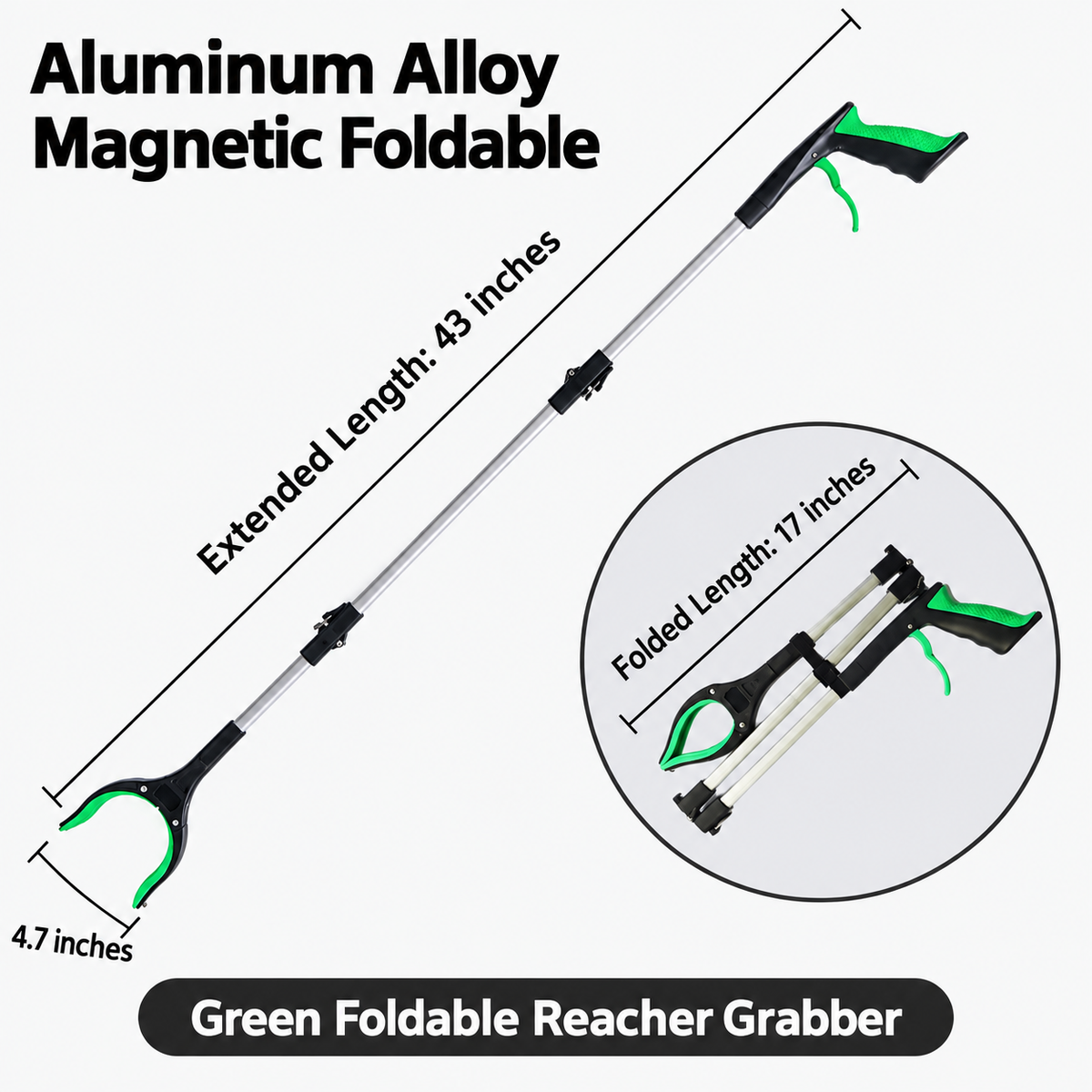 43' Extra Long Grabber Reacher Tool – Heavy Duty with 360° Rotating Jaw & Magnets