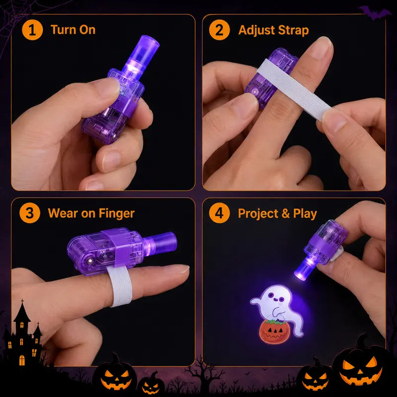 👻🎃 Halloween Finger Projector Rings – LED Light-Up Party Favors for Kids | Spooky Halloween Gifts & Treat Bag Stuffers