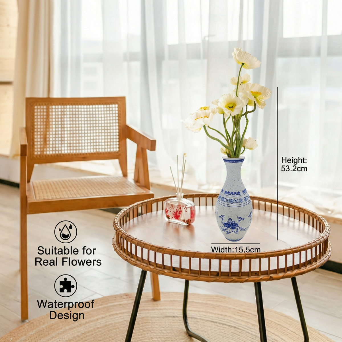 3D Flower Vase Puzzle with Curved Interlocking Pieces