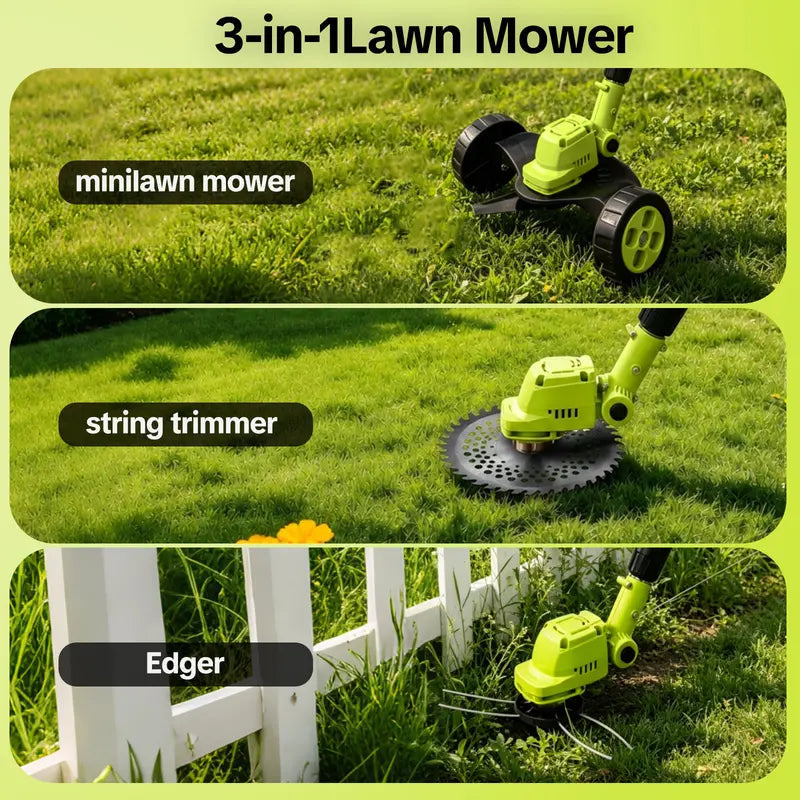 3-in-1 Cordless String Trimmer, Edger & Mini Mower