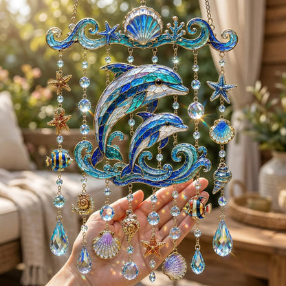 🐋 Ocean-Themed Crystal Wind Chime – Bring the Ocean Glow to Your Garden