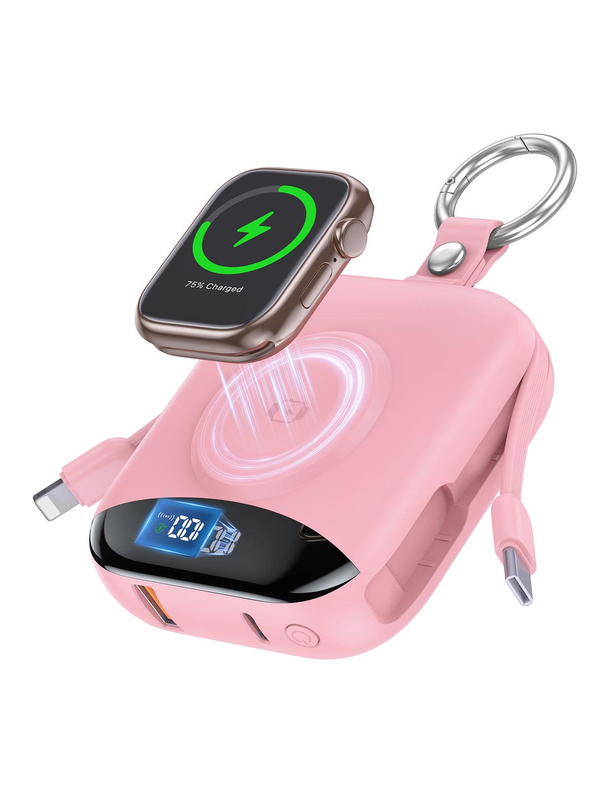 10000mAh Portable Charger Power Bank with Built-in Cables Travel Keychain Battery Pack for Apple Watch iPhone AirPods
