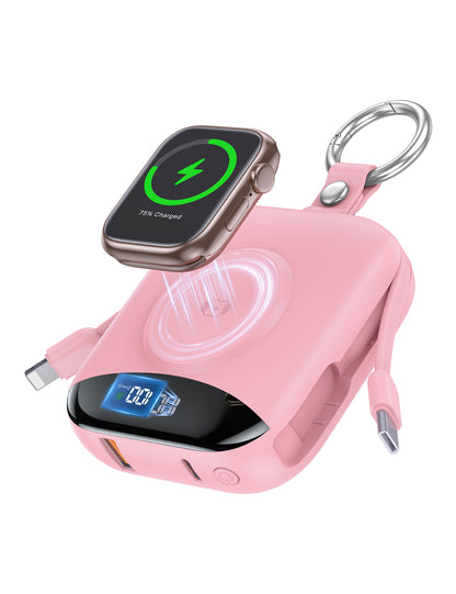 10000mAh Portable Charger Power Bank with Built-in Cables Travel Keychain Battery Pack for Apple Watch iPhone AirPods