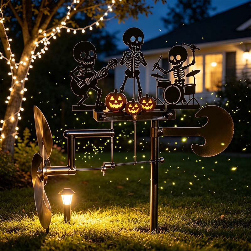 🎃 Halloween Early Bird Sale | 49% OFF💀🎃Halloween Skeleton Metal Drummer Kinetic Wind Spinner