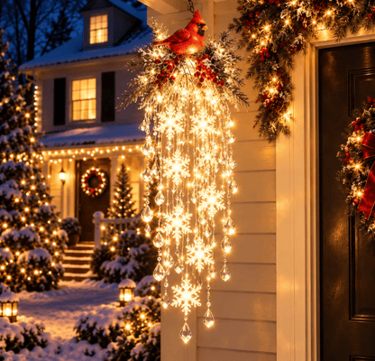 ❄️Crystal Cascade Christmas Light – Hanging Snowflake & Crystal LED Porch Décor ✨