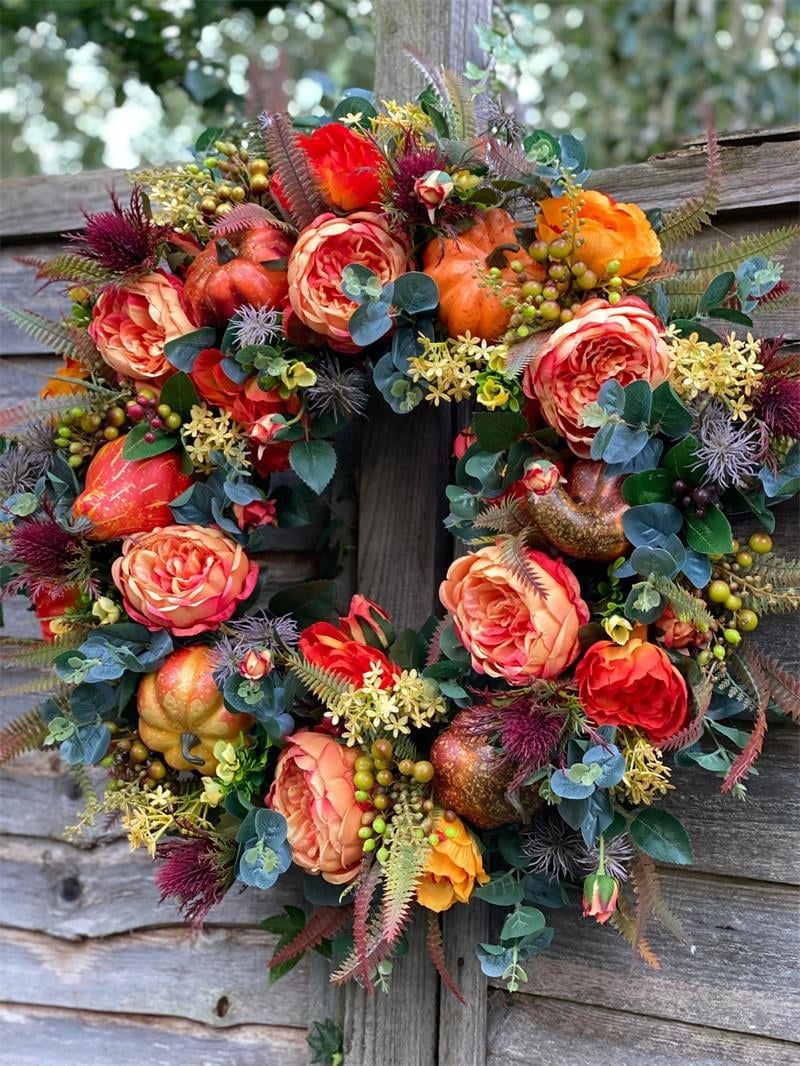 💖Last Day 49% OFF💖Fall Peony And Pumpkin Wreath - Year Round Wreath--🔥BUY 2 FREE SHIPPING