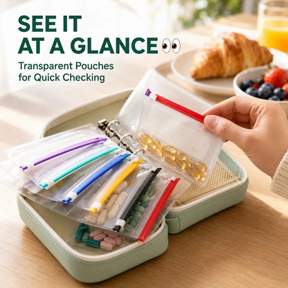 ✨2‑Week Pill Organizer Binder Case | 14 Reusable Color‑Coded Pill Pouch💊 Travel Waterproof Medication Storage Bag for Vitamins Supplements