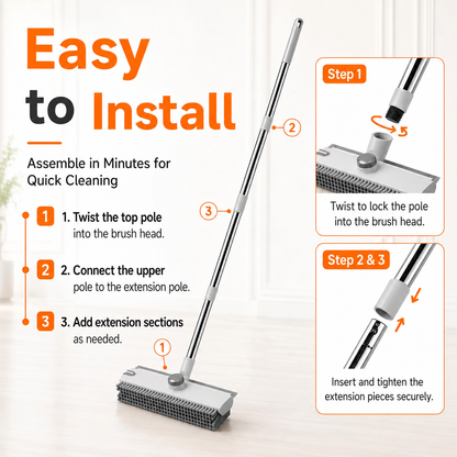 3-in-1 Long Handle Floor Scrub Brush – Scrub, Reach & Squeegee