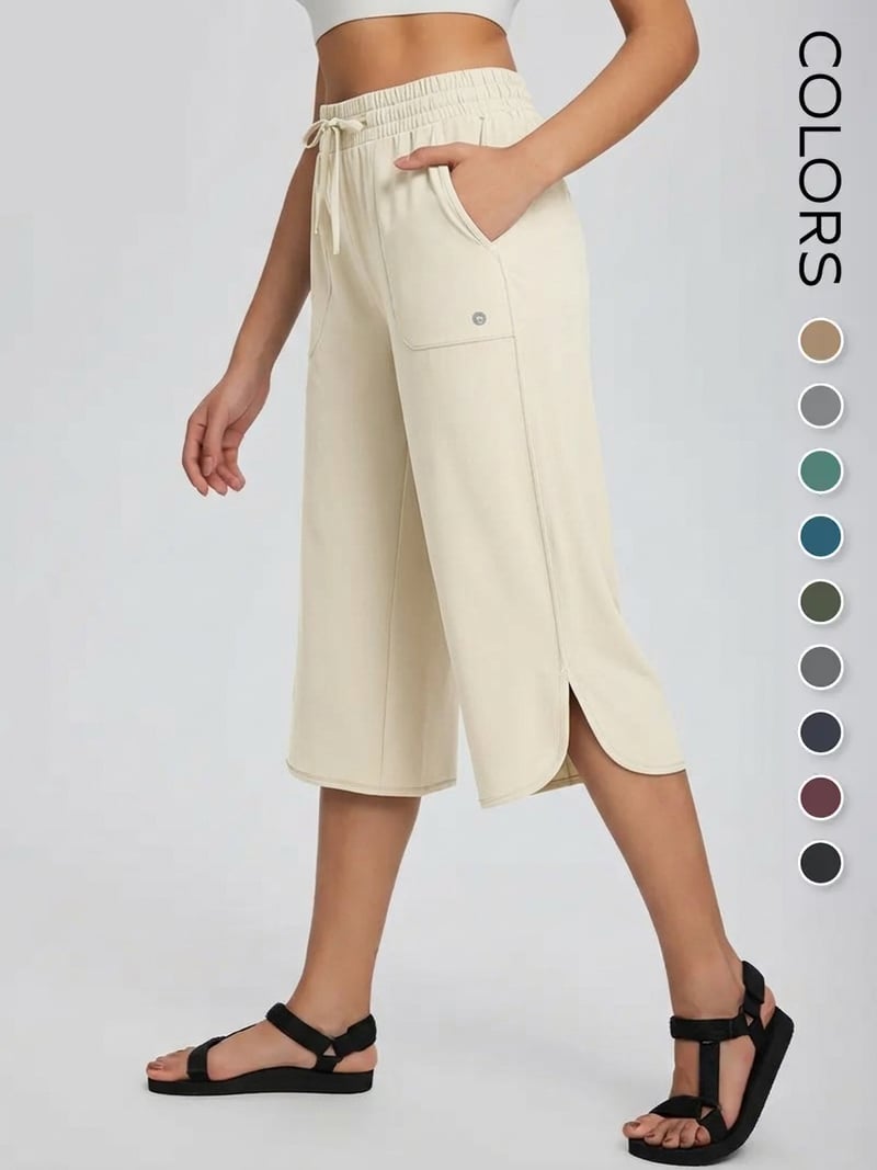 🔥Limited Time 49% Off✨👖 Women's Wide Leg Yoga Capris – High Waisted with Pockets☀️