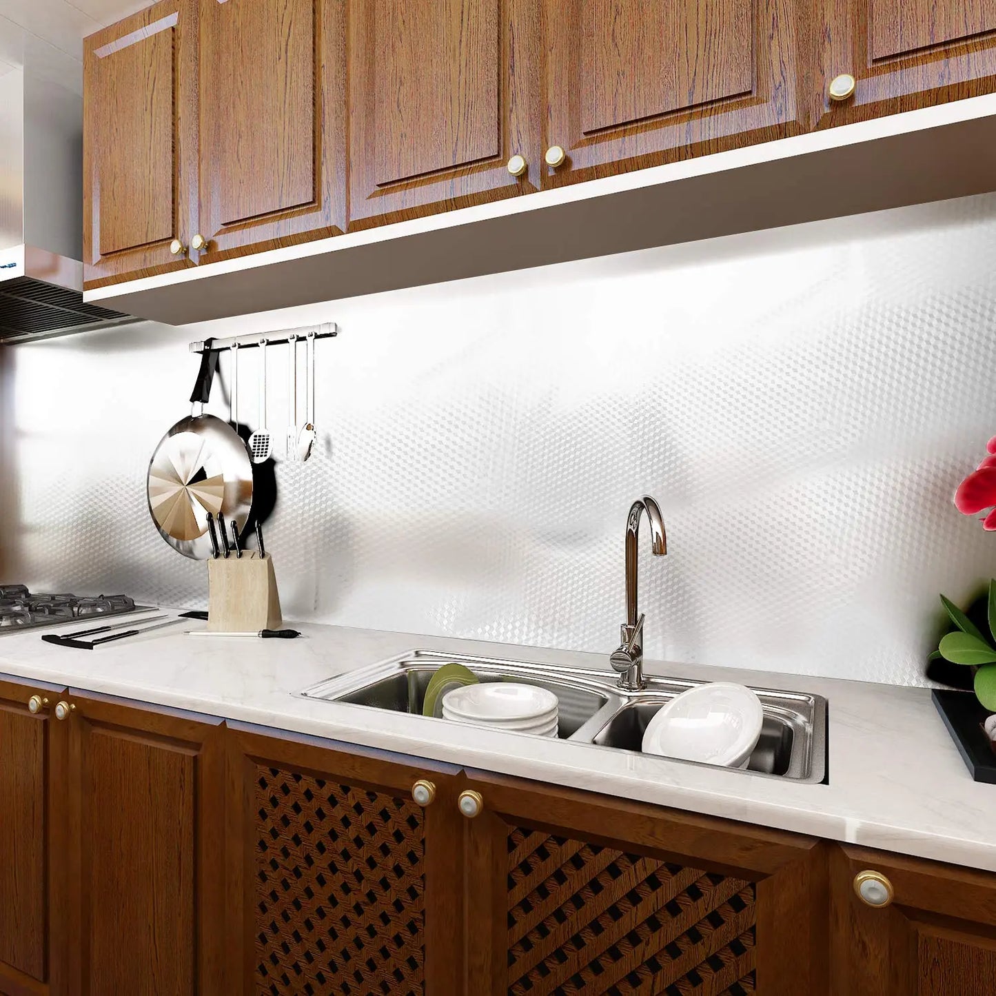🔥50% OFF – Stainless Steel Oil-Proof Adhesive Wallpaper Roll for Kitchen Countertops, Cabinets & Backsplash