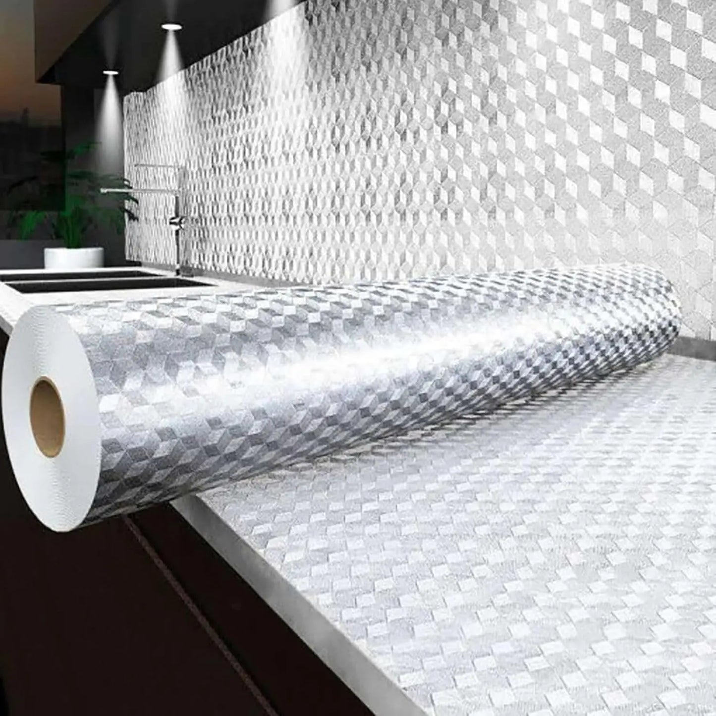 🔥50% OFF – Stainless Steel Oil-Proof Adhesive Wallpaper Roll for Kitchen Countertops, Cabinets & Backsplash