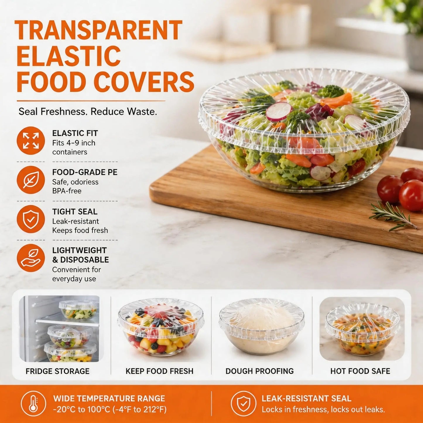 🛡️100 Piece Elastic Reusable Bowl Covers for Freshness and Odor Protection