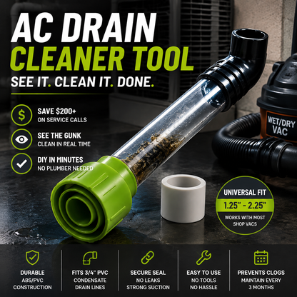 AC Drain Line Cleaner Adapter Evacuates & Unclog AC Drain Line