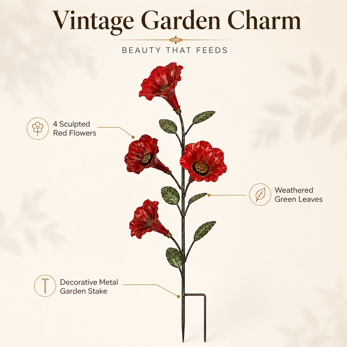 💥 LAST DAY 50% OFF✨ Vintage Red Flower Hummingbird Feeder Garden Stake