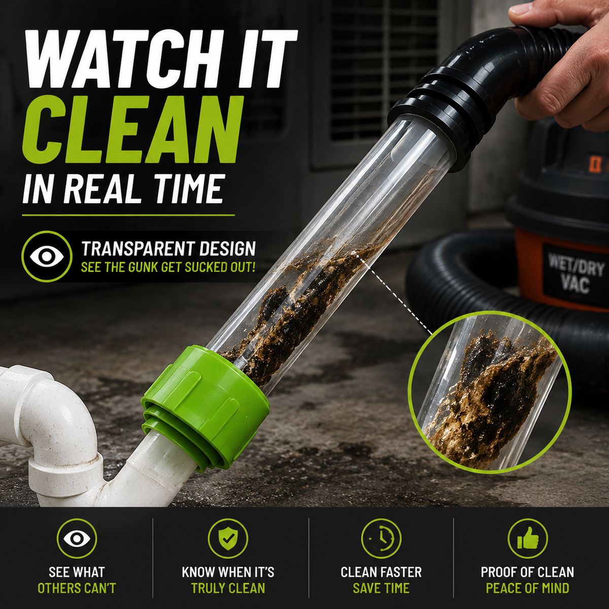 AC Drain Line Cleaner Adapter Evacuates & Unclog AC Drain Line