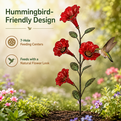 💥 LAST DAY 50% OFF✨ Vintage Red Flower Hummingbird Feeder Garden Stake