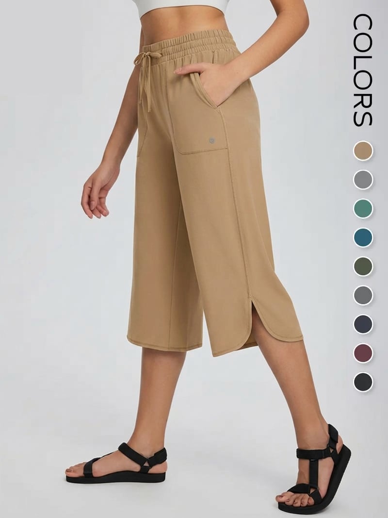 🔥Limited Time 49% Off✨👖 Women's Wide Leg Yoga Capris – High Waisted with Pockets☀️