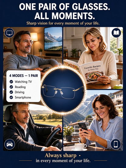 👓 Auto-Adjusting Focus: See clearly near and far without swapping glasses.