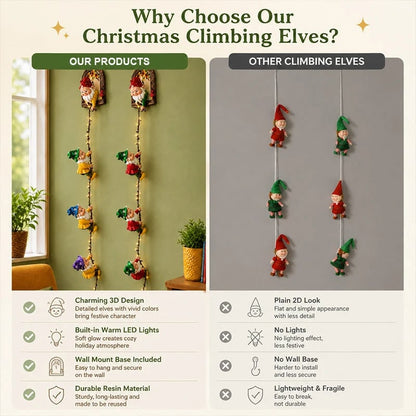 Handmade Climbing Gnome Christmas StringLights, Indoor OutdoorWall Hanging Holiday Decor