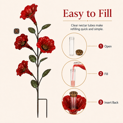 💥 LAST DAY 50% OFF✨ Vintage Red Flower Hummingbird Feeder Garden Stake