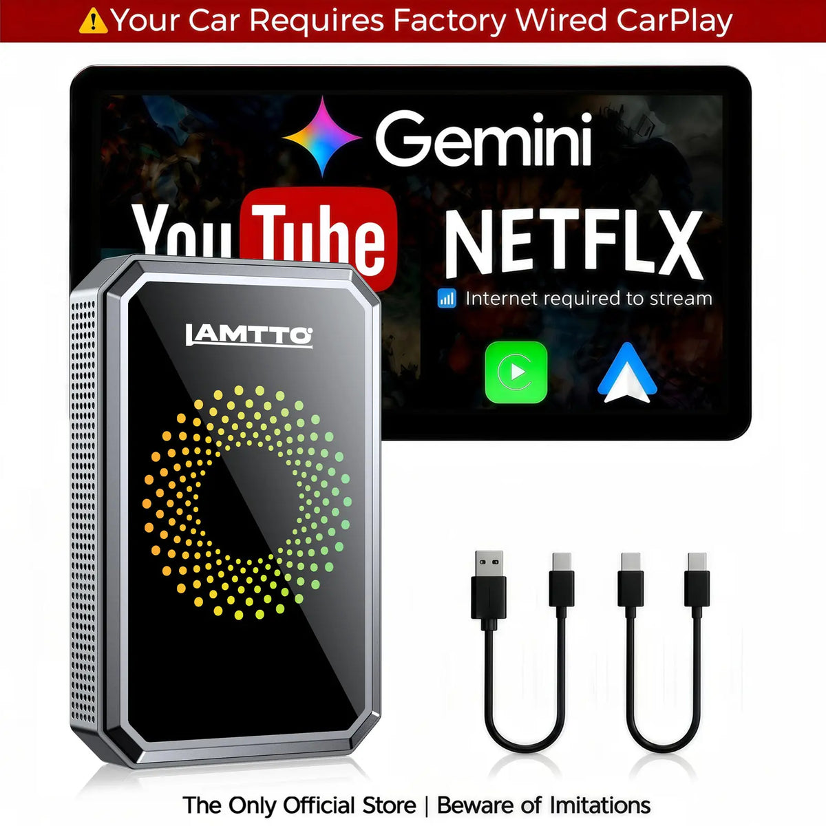 🔥 LAMTTO 2026 Wireless CarPlay Adapter | Turn Wired CarPlay into Wireless with Netflix, YouTube, TikTok & Gemini AI