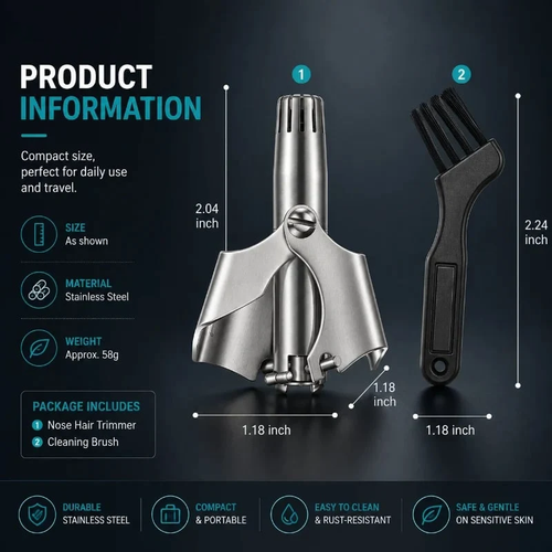 💥Buy 1 get 1 free 🔥Manual Nose Hair Trimmer – Stainless Steel 360° Trimmer, Waterproof & No Battery Required