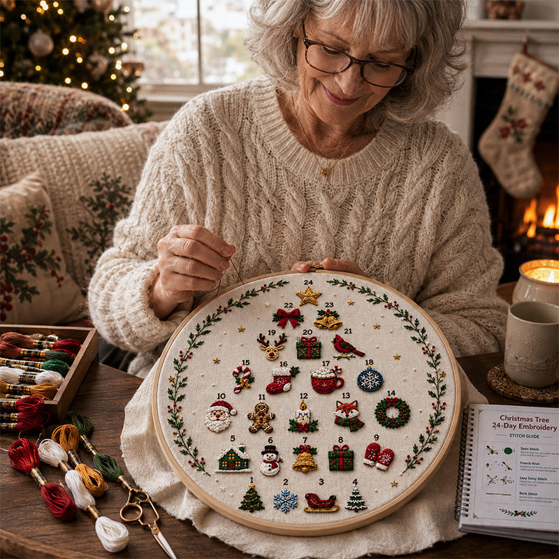 🎄 24-Day Christmas Embroidery Kit – A Stitch of Christmas Magic Every Day ✨