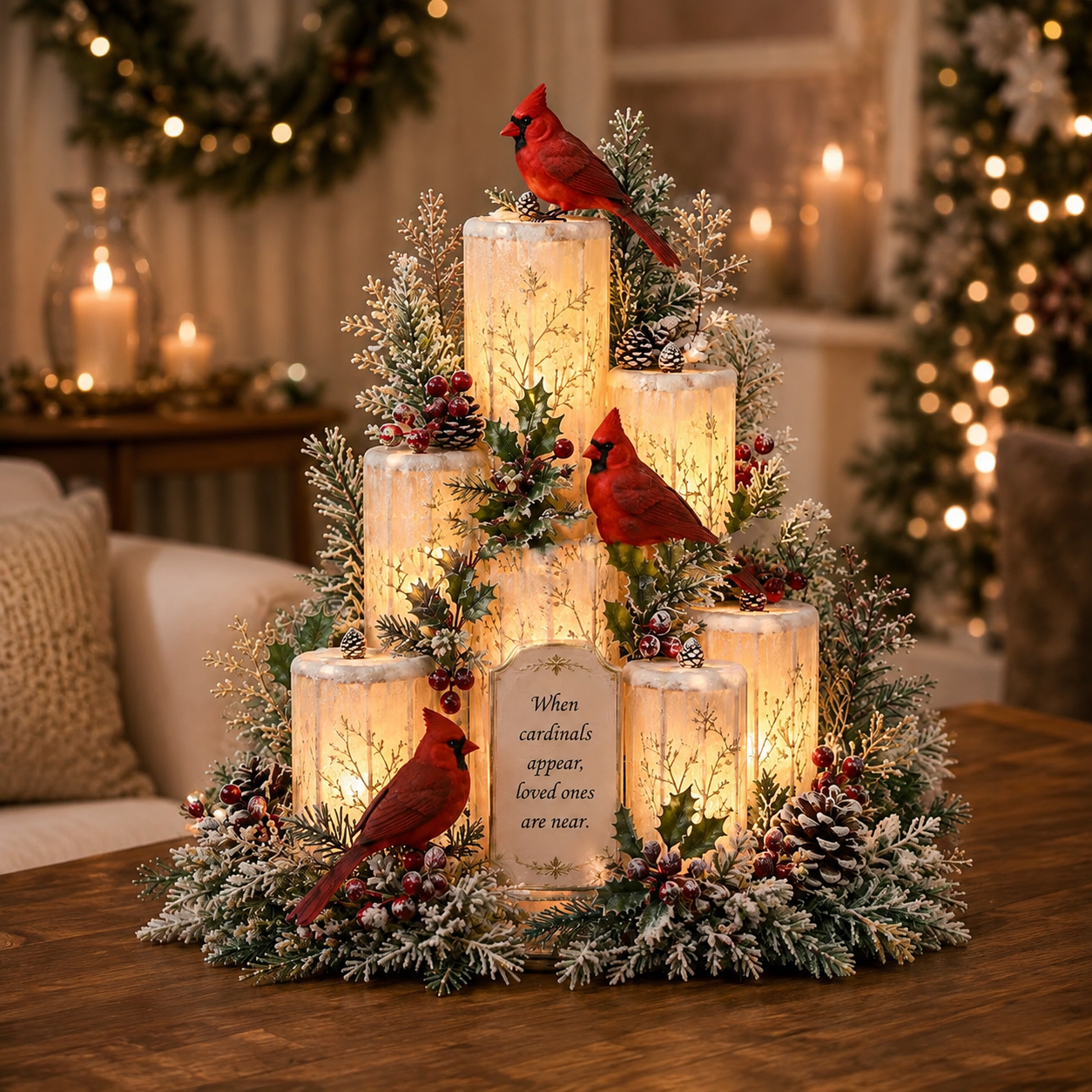 Lighted Cardinal Christmas Memorial – Heartfelt Remembrance Centerpiece for Loved Ones