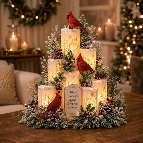 Lighted Cardinal Christmas Memorial – Heartfelt Remembrance Centerpiece for Loved Ones