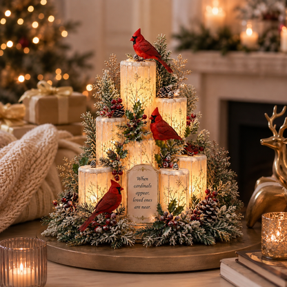Lighted Cardinal Christmas Memorial – Heartfelt Remembrance Centerpiece for Loved Ones